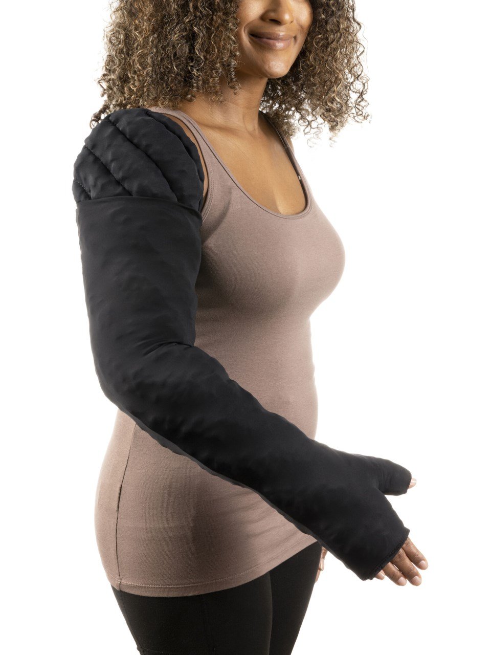 Female wearing the CHIPSLEEVE STANDARD ARM with the BLACK oversleeve