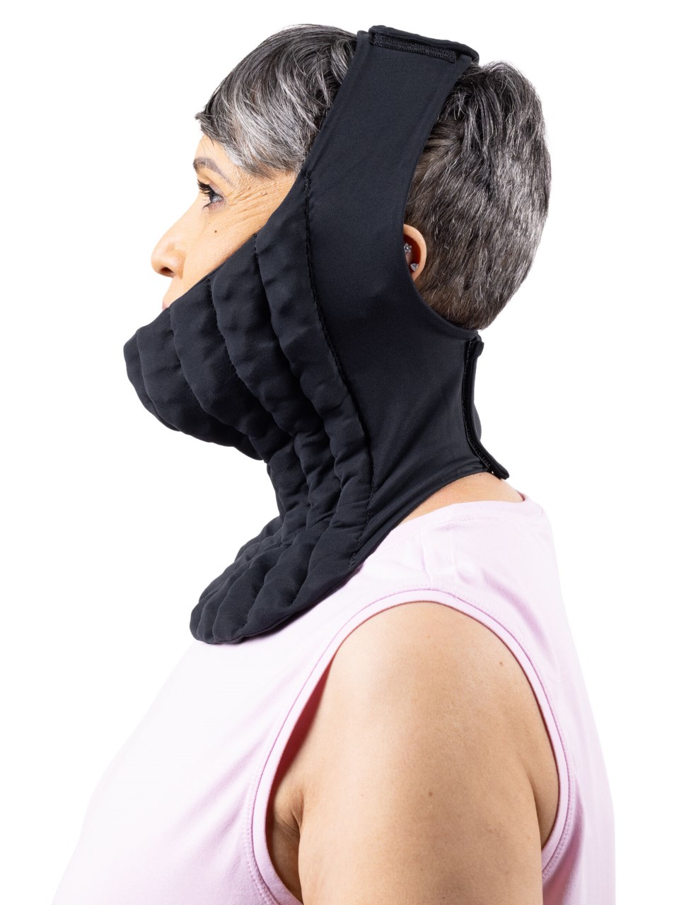 Female wearing the NECK and MANDIBLE PAD in BLACK